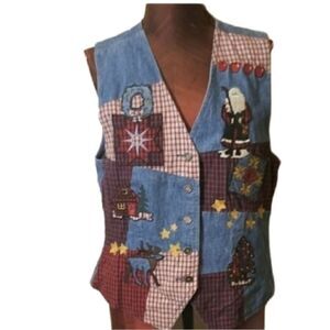 3for$20 - Cambridge denim w/red applique vest